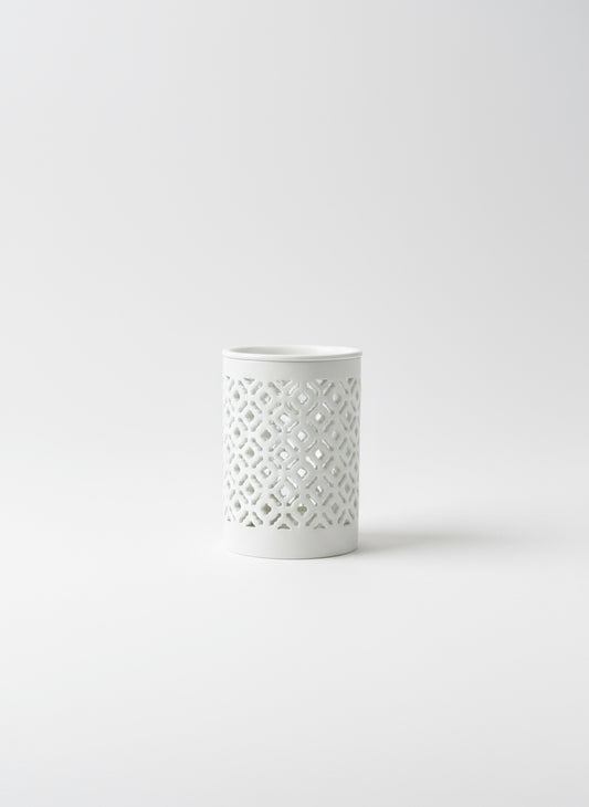 Quemador Calado Árabe de cerámica blanca con diseño perforado para Wax Melts y aceites, Vela Única.